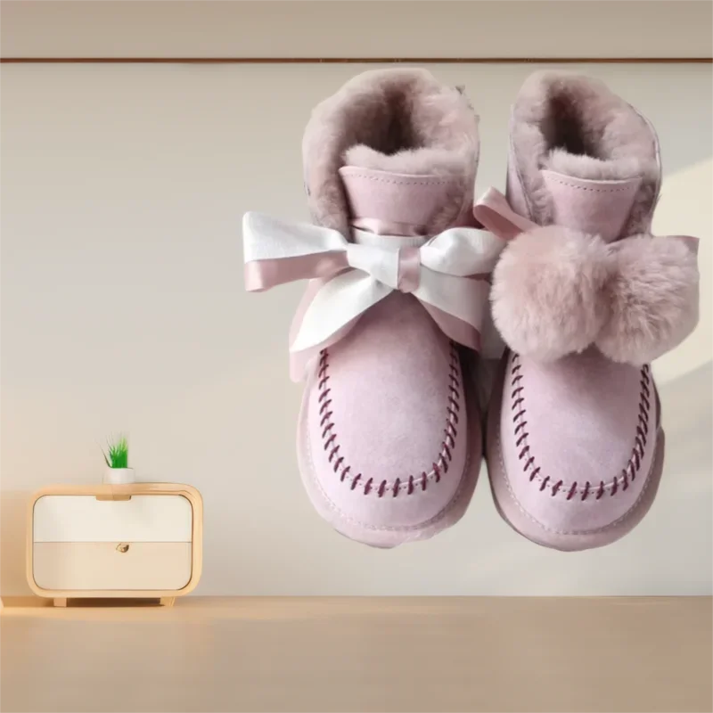 

Genuine Leather Wool Top Quality 2025 Women Sheep Wool Boots Genuine Leather Snow Boots Shoes Fur Boots Flat Warm Winter Shoes