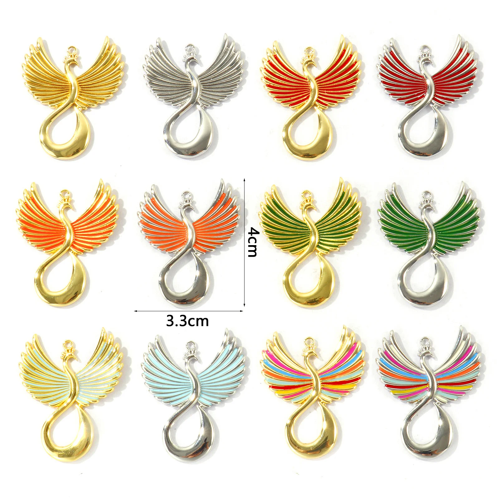 1pc Multicolor Enamel Phoenix Mythical Animal Pendant Brass Charms Lucky Necklace Earrings Jewelry Making Supplies DIY 4x3.3cm