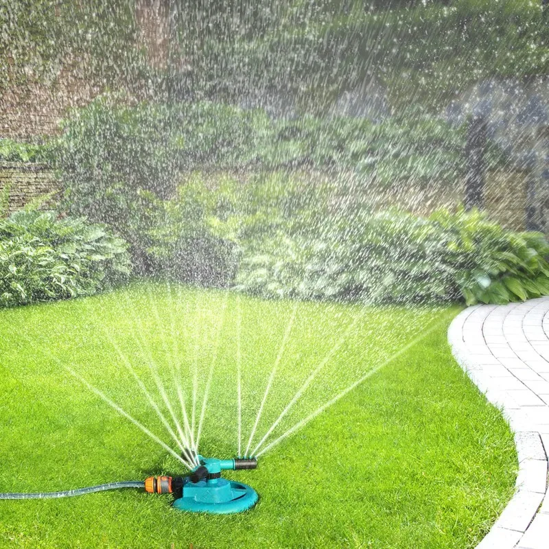Aspersor de jardim, aspersor de gramado rotativo ajustável, aspersor giratório de 360 graus com 3 braços, aspersor de água automático