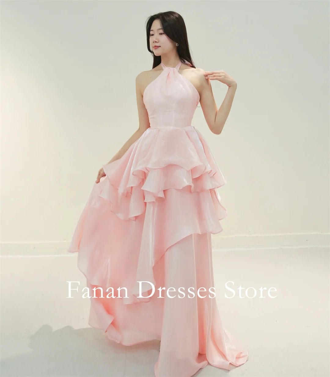 FANAN Abiti da festa da sera a trapezio in organza con scollo all'americana Corea Abiti da sposa rosa a strati Abiti da ballo per eventi personalizzati