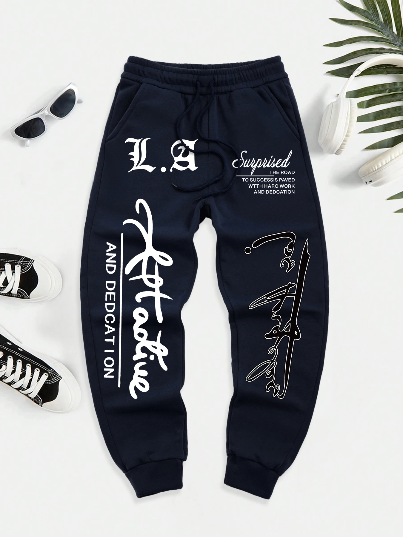 

Motivational Statements Prints Man Sport Britches Casual Street Pants Warm Basic Sweatpants Fashion Drawstring Long Pant For Men