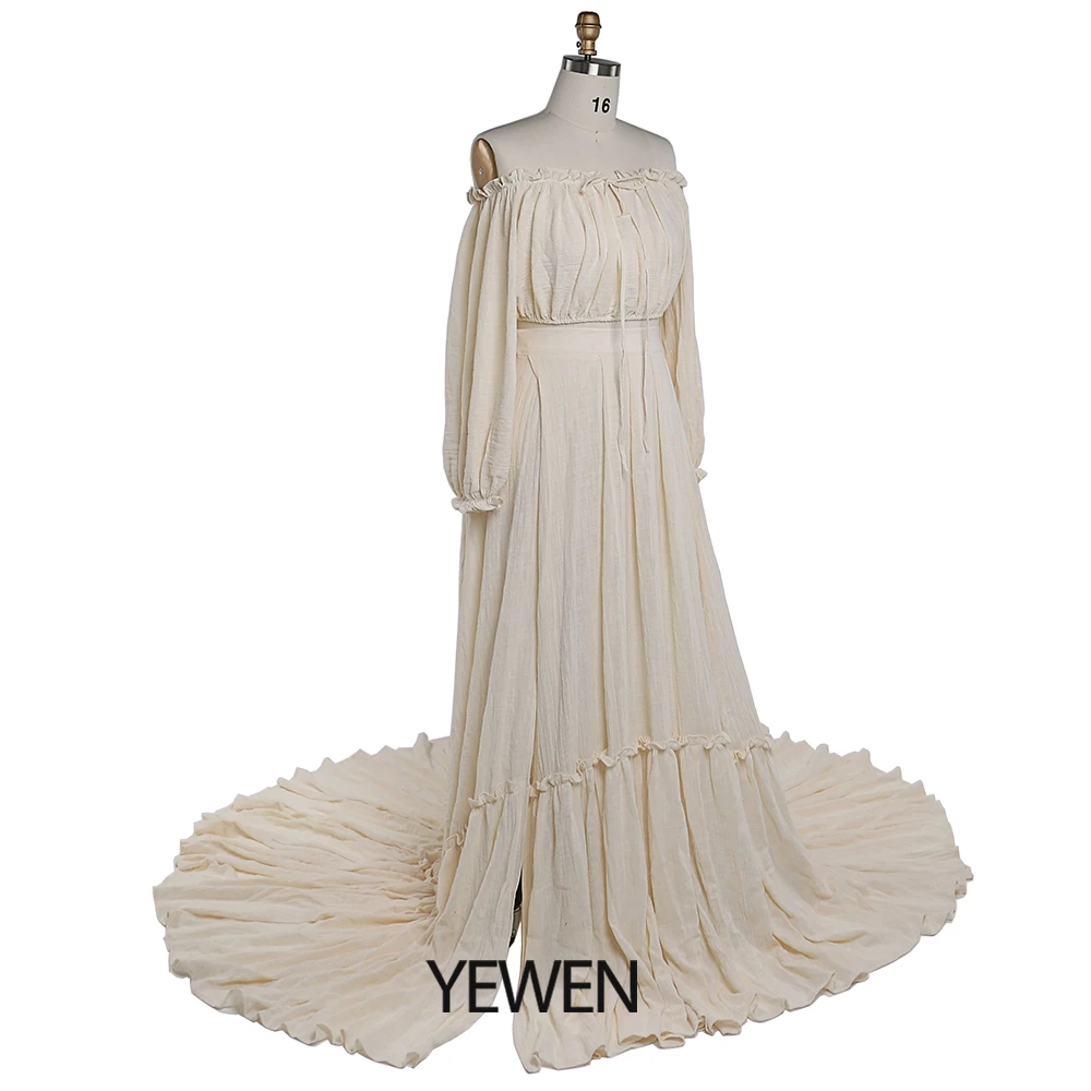 2 Pieces Set Elegant Off The Shoulder Maternity Photography Dresses Adjustable Waist Photo Shoot Gown YEWEN 2021 YD22106