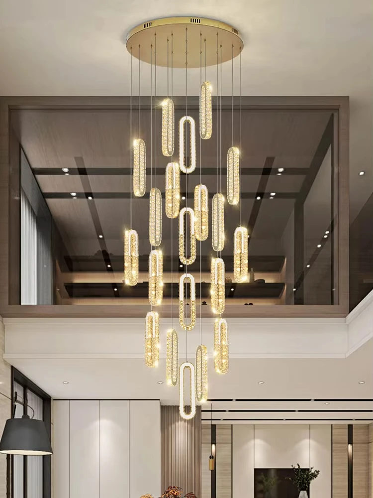 Nordic LED Crystal Pendant Light Luxury Attic Living Room Staircase Chandelier Lustre Gold/Silver Crystal Chandeliers Home Decor