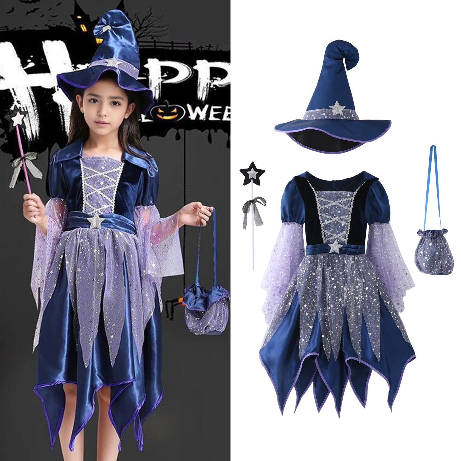 

Christmas Costume for Girls Dress Scarlet Witch Vampire Devil Ghost Carnival Party Dress Up Hoodwinked Suit Kids Cosplay Clothes