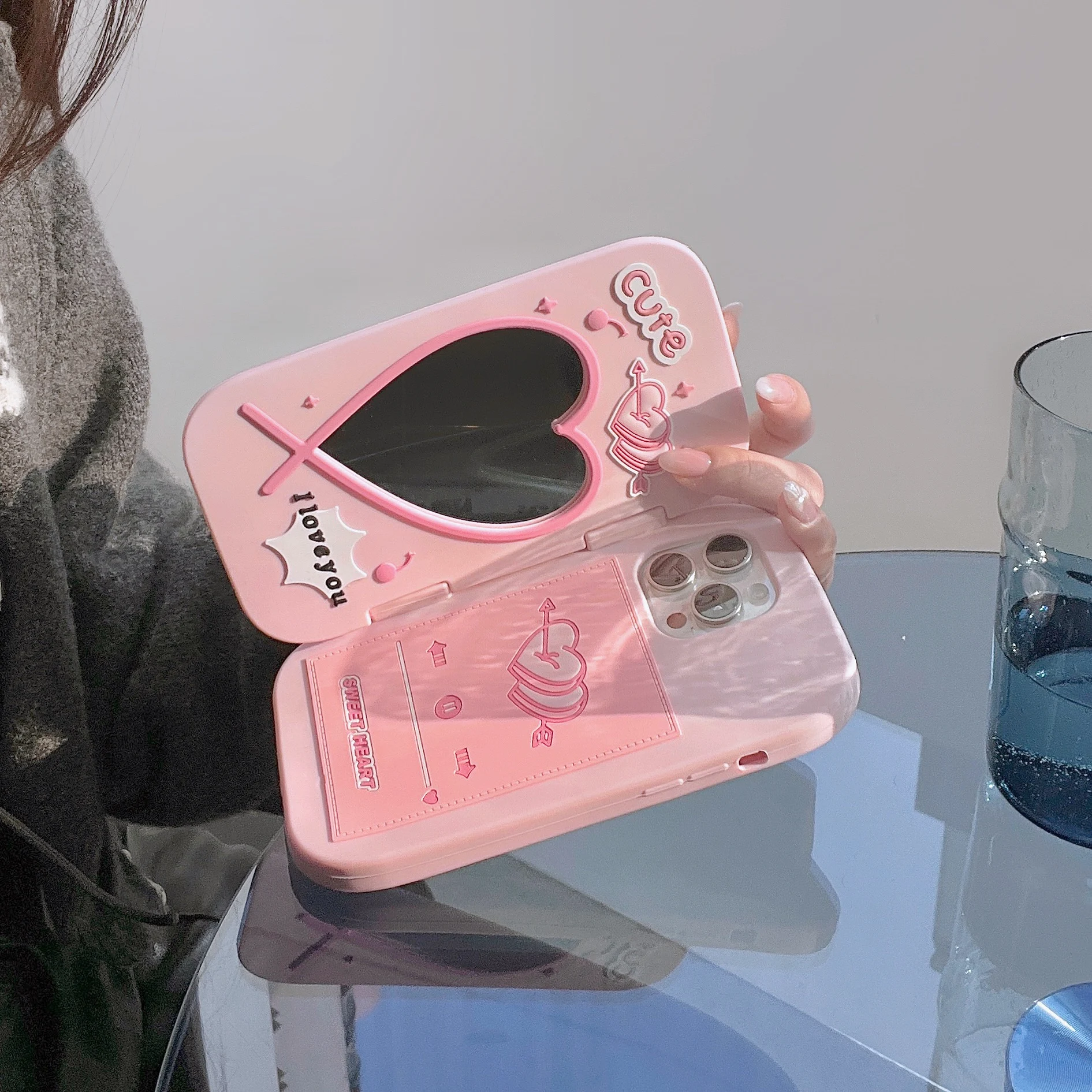 

Милый зеркальный чехол с 3D мультяшным откидной крышкой для телефона для iphone 17, Pro Max 16, 15, 14, 13, 12 месяцев, задняя крышка в подарок