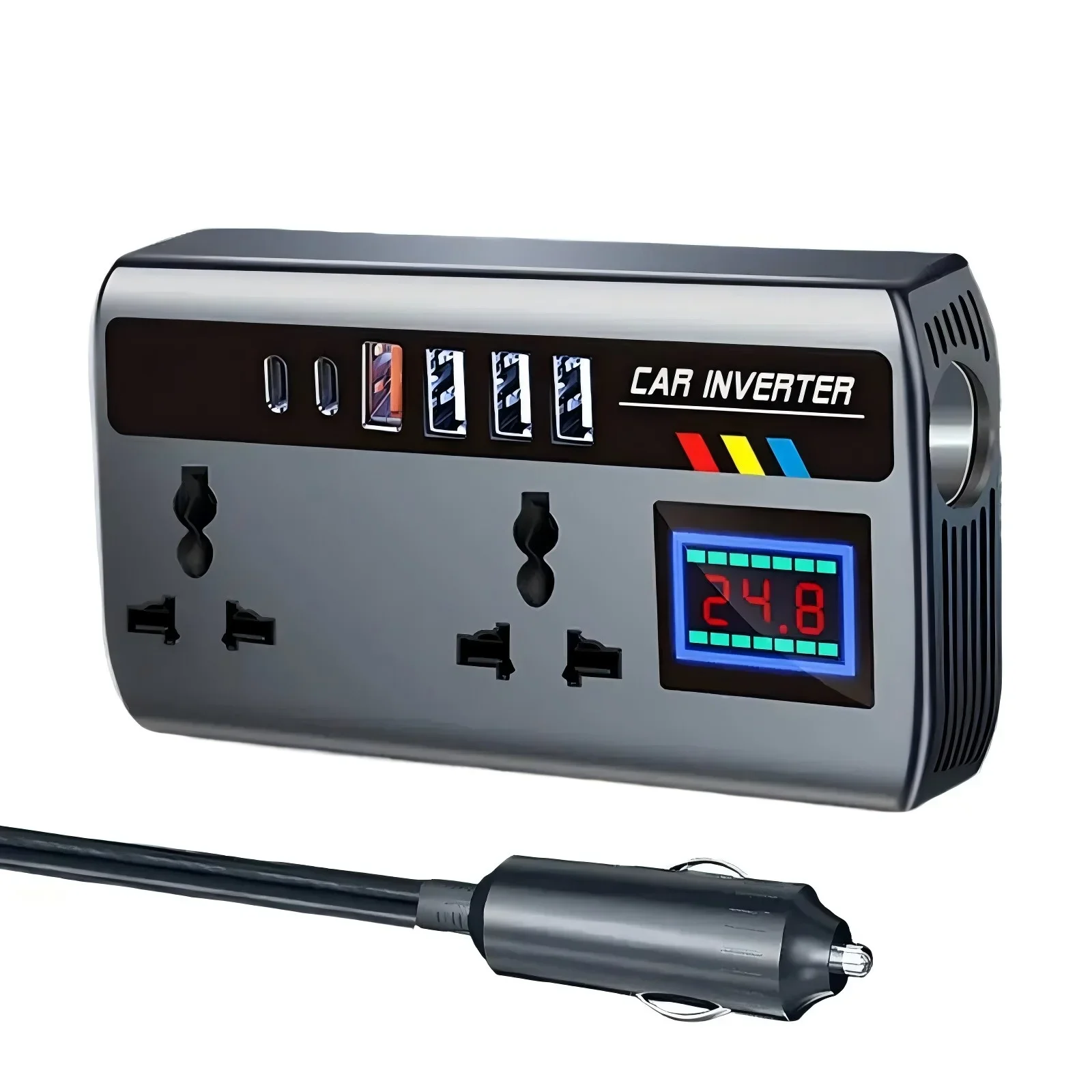 Car Inverter 12V/24V to 220V Outlet Adapter PD QC3.0 4 USB Ports Fast Charging Automotive Charger for Auto Car Truck RV SUV
