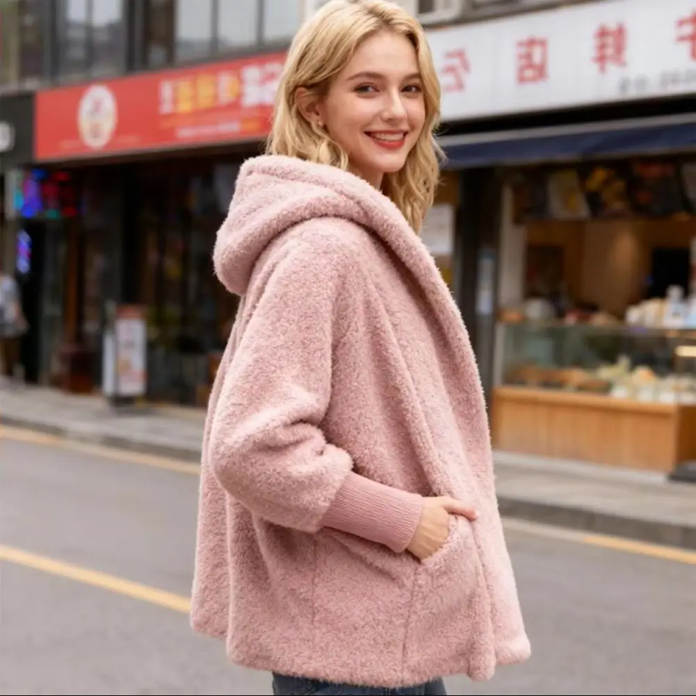 Casual Cozy Winter Women Coat 2025 Sherpa Hooded Jacket Fleece Jacket Open Front Sherpa Coat Autumn And Winter Women Jacket