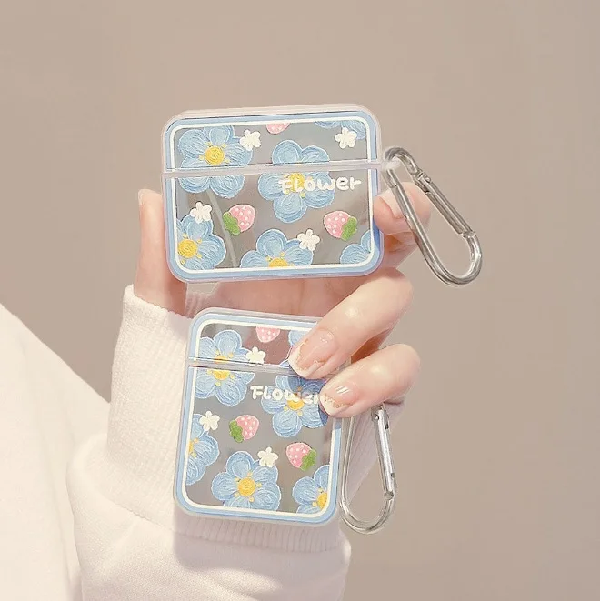 Ins flor de espejo cuadrado adecuada para Apple AirPods1/2, funda para auriculares pro2, nueva funda para auriculares