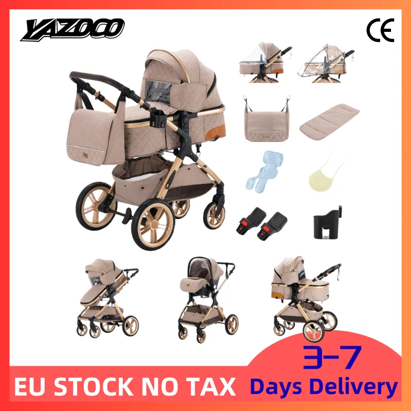 Passeggino Multifunzione 3 IN 1 High View a 4 Ruote 2026 Pieghevole Antiurto Set Completo con Zanzariera Abbinata Adatto per Neonati