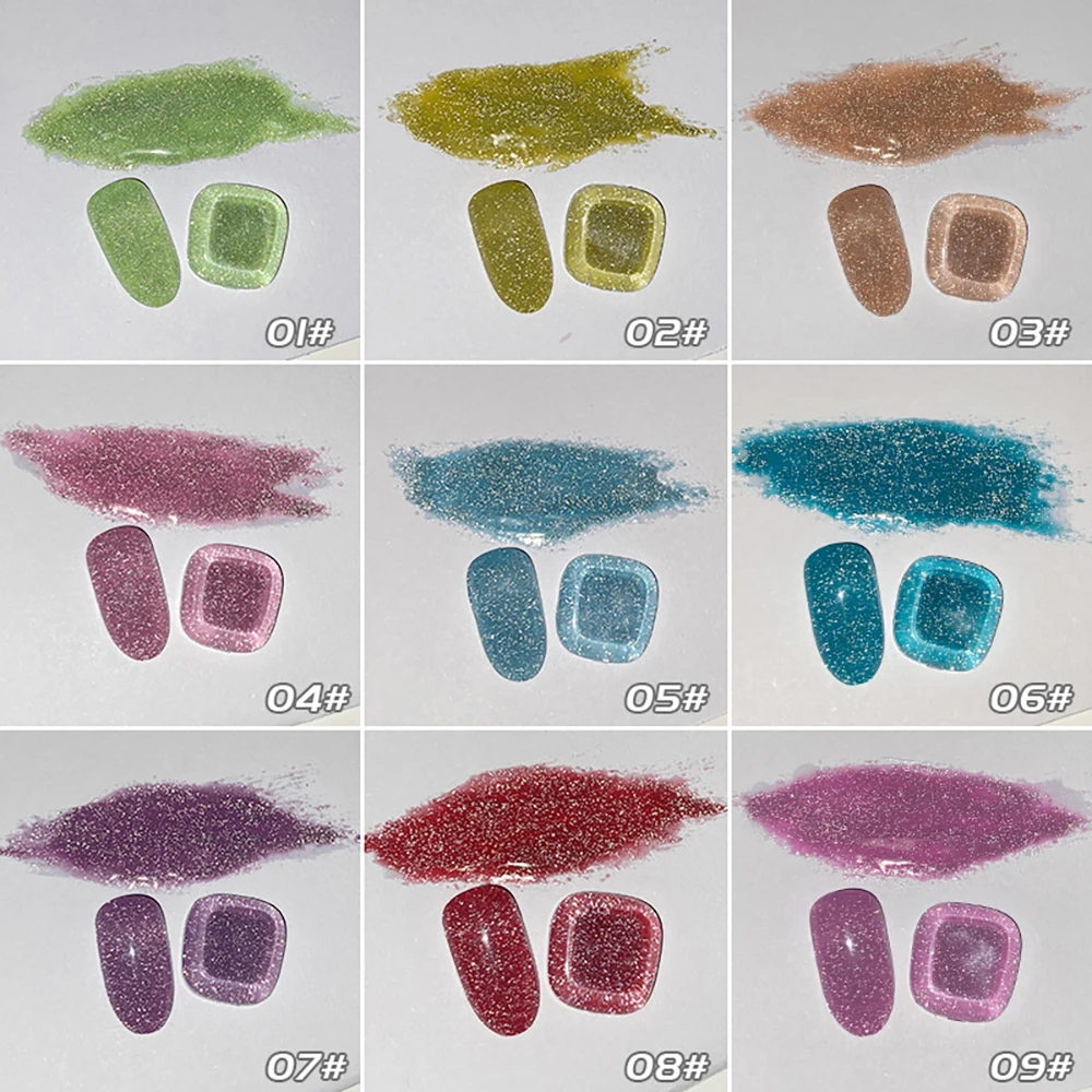 Vendeeni 9 Farben/Set Glitzer-Broken-Diamond-Gel-Nagellack UV LED Soak-Off Gel-Lack Grün Lila Rot Flash Gel mit Display – Detail 21