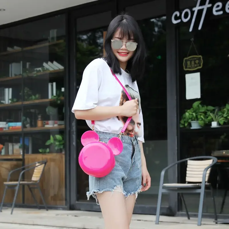 Tas Bahu Disney Mickey Mouse untuk Wanita Tas Jelly Tas Selempang Mickey Mouse Kawaii Kapasitas Besar Dompet Mewah