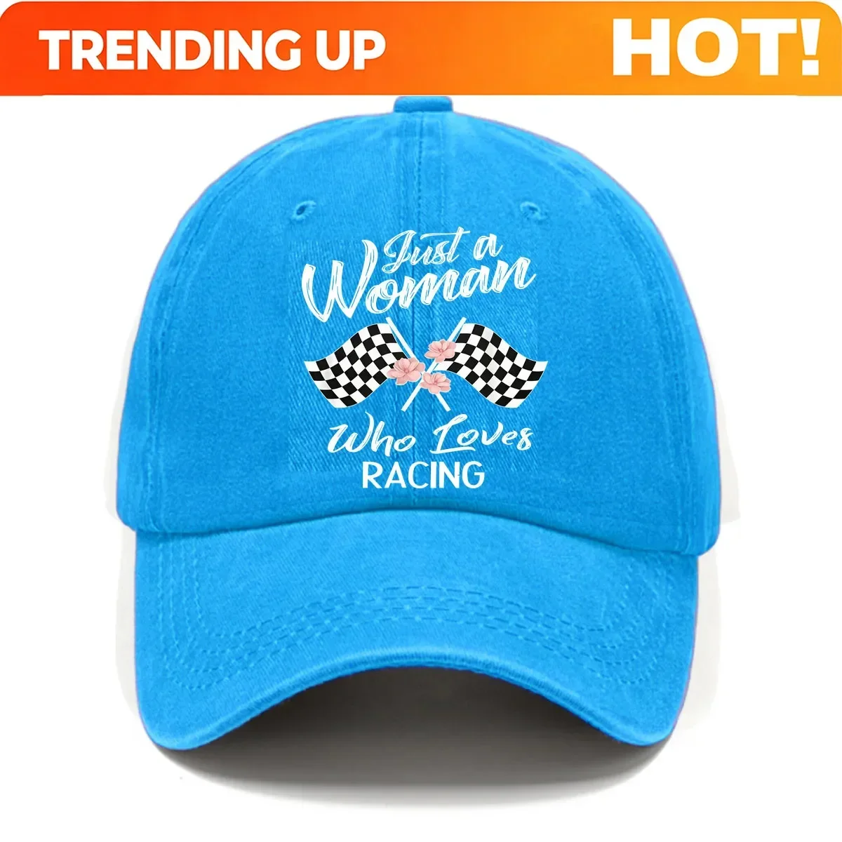 Customization Hats Racing Girl Print Washed Baseball Cap, Fresh Retro Style Women'S Hat, Versatile Casual For Sun Protection Hat