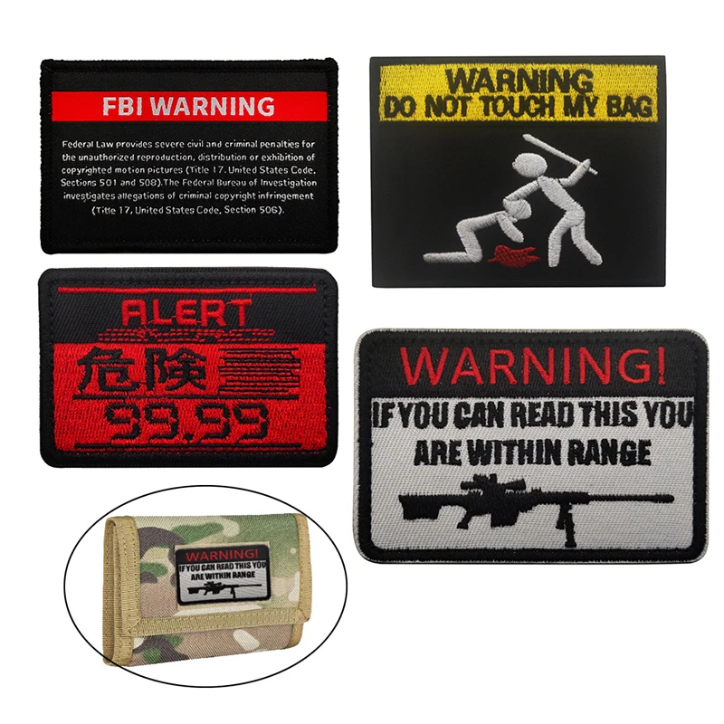 1 Pc Embroidery Hazard Warning Sign Patch Don't Touch My Bag Badge Outdoor Sports Patch Clothing Accessories Backpack Hat Patch