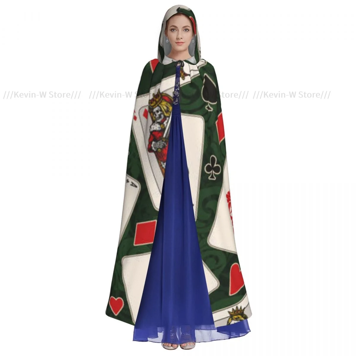 Hooded Cloak Unisex Cloak with Hood Colorful Vintage Poker Cards Pattern Cloak Vampire Witch Cape Cosplay Costume