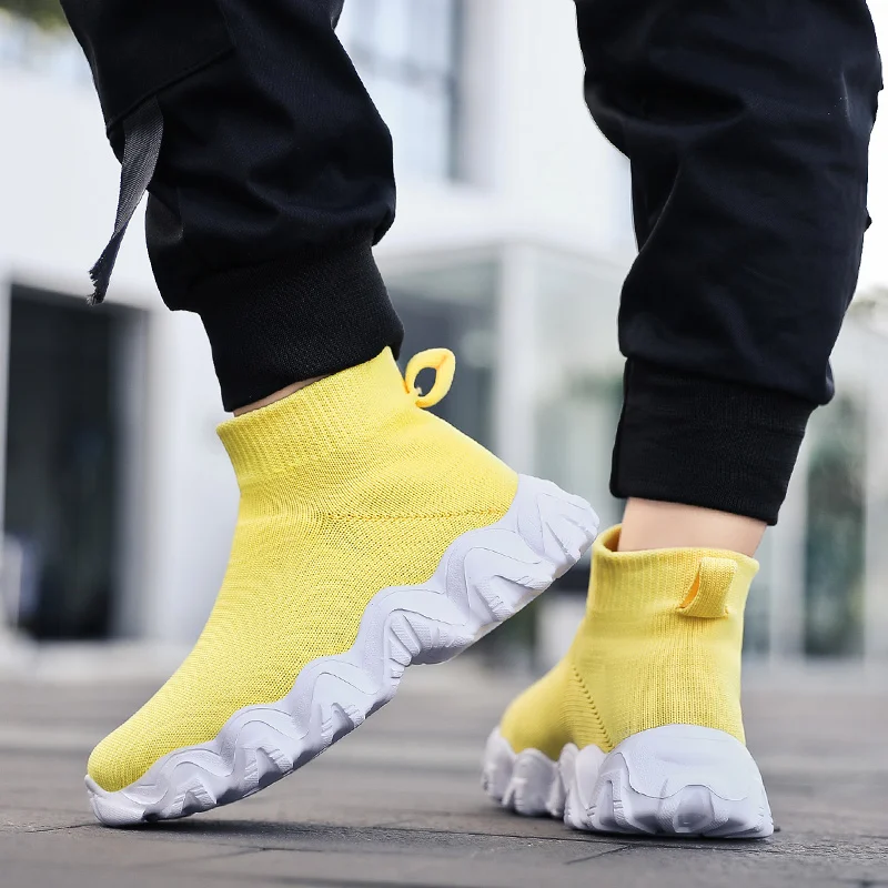 Summer Socks Sneakers Girl Fashion Yellow Running Shoes Boys Mesh Breathable Children's Sports Shoes High top Sneakers For Kids