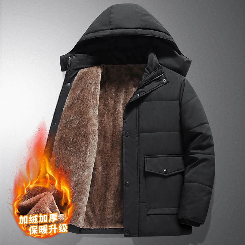 

Fashion New Men Parkas Coats with Hood Windproof Comfortable Male Outerwear Solid Color Quality Warm Men Clothing Winter Thicken