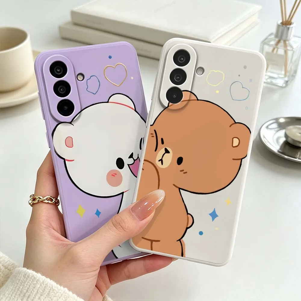Cartoon Bear For Samsung Galaxy A71 A56 A55 A54 A53 A51 A17 A16 A07 A06 Soft Silicone Liquid Phone Case Cover