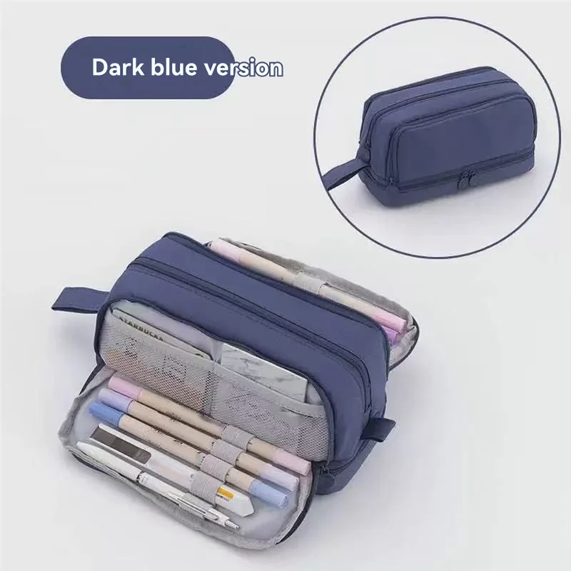 ABBO-Large Capacity Four-Opening Pencil Case Popular Pencil Case Uniform Pencil Case Multi-Function Simple Solid Color