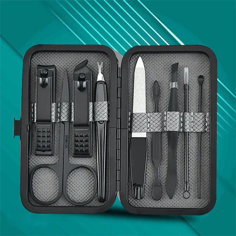 7/6 pçs conjunto de manicure de aço inoxidável com arquivo de unhas portátil viagem ferramentas aliciamento tesoura clippers kit salão arte do prego