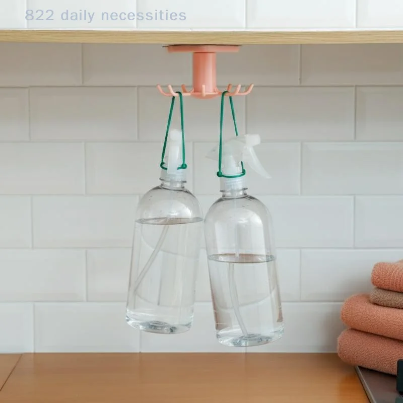 convenientAdhesive Under Cabinet Kitchen Utensil Hanger 360° Rotation 6 Hooks No Drilling for Home Kitchen Storage Organization