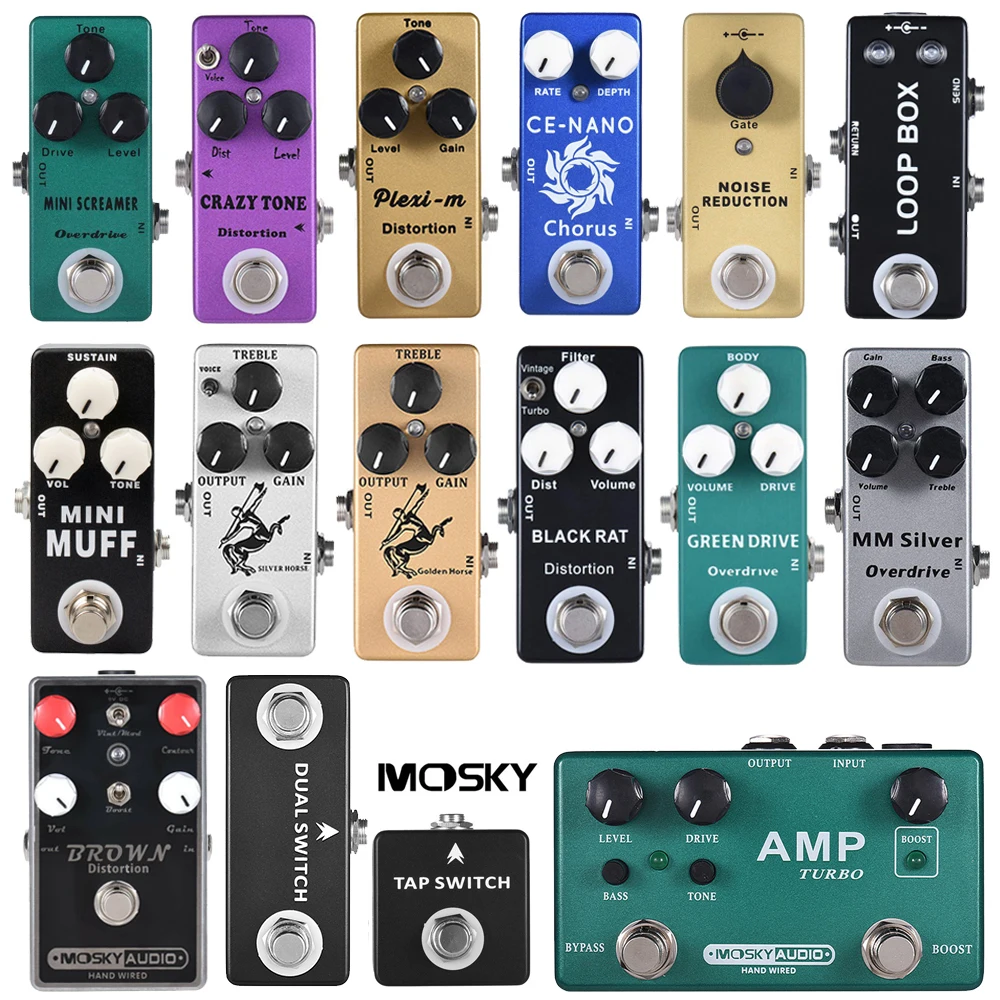 Mosky Guitar Pedal Effect Pedal Power Supply Overdrive Distortion Booster Delay Reverb Fuzz LOOP BOX Effect Golden/Silver Horse