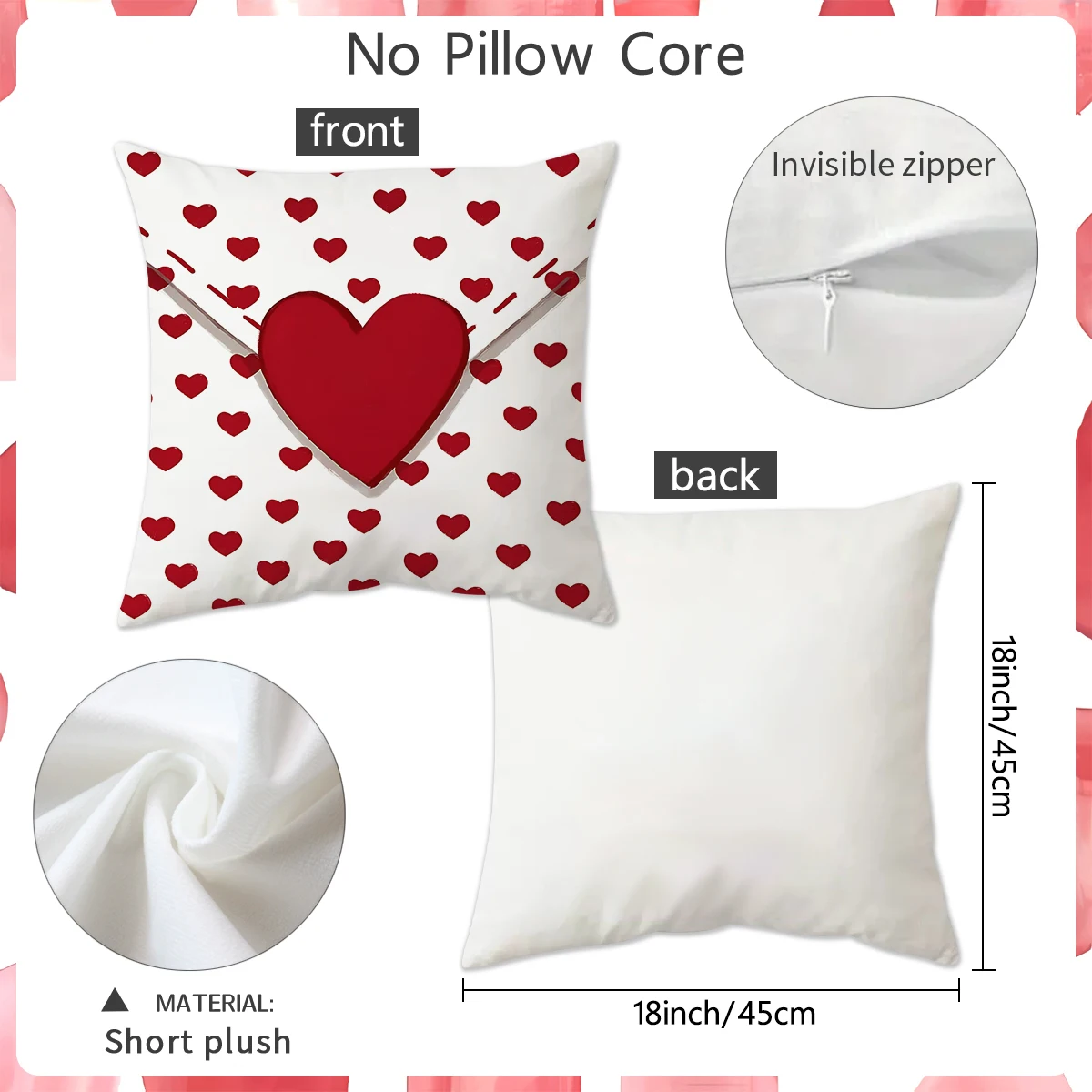 1/2pcs Valentine's Day Love Envelope Theme Pillow Cover, Comfortable and Soft Plush Texture, Festival Decoration Pillowcase,