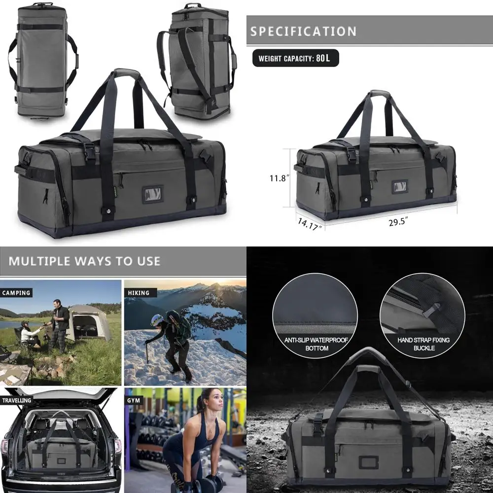 

Foldable Heavy Duty Tactical Canvas Duffel Bag for Travel, Men & Women, Extra Large Gym Backpack, Military-Grade Durability