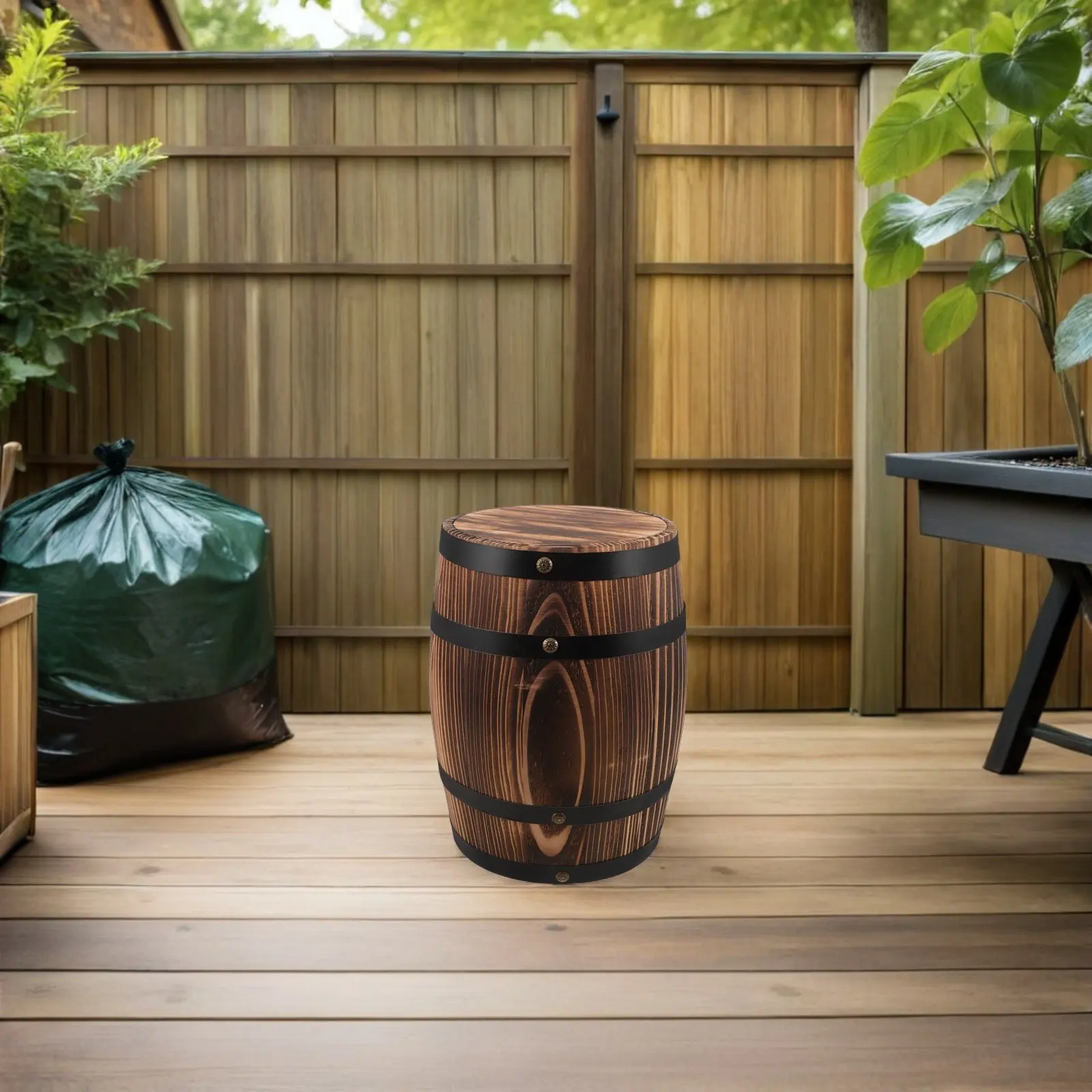 Decorative Vintage Solid Wood Barrel Stool Rustic Wine Barrel Chair Garden Stool Farmhouse Kitchen Counter Patio Bar Accent