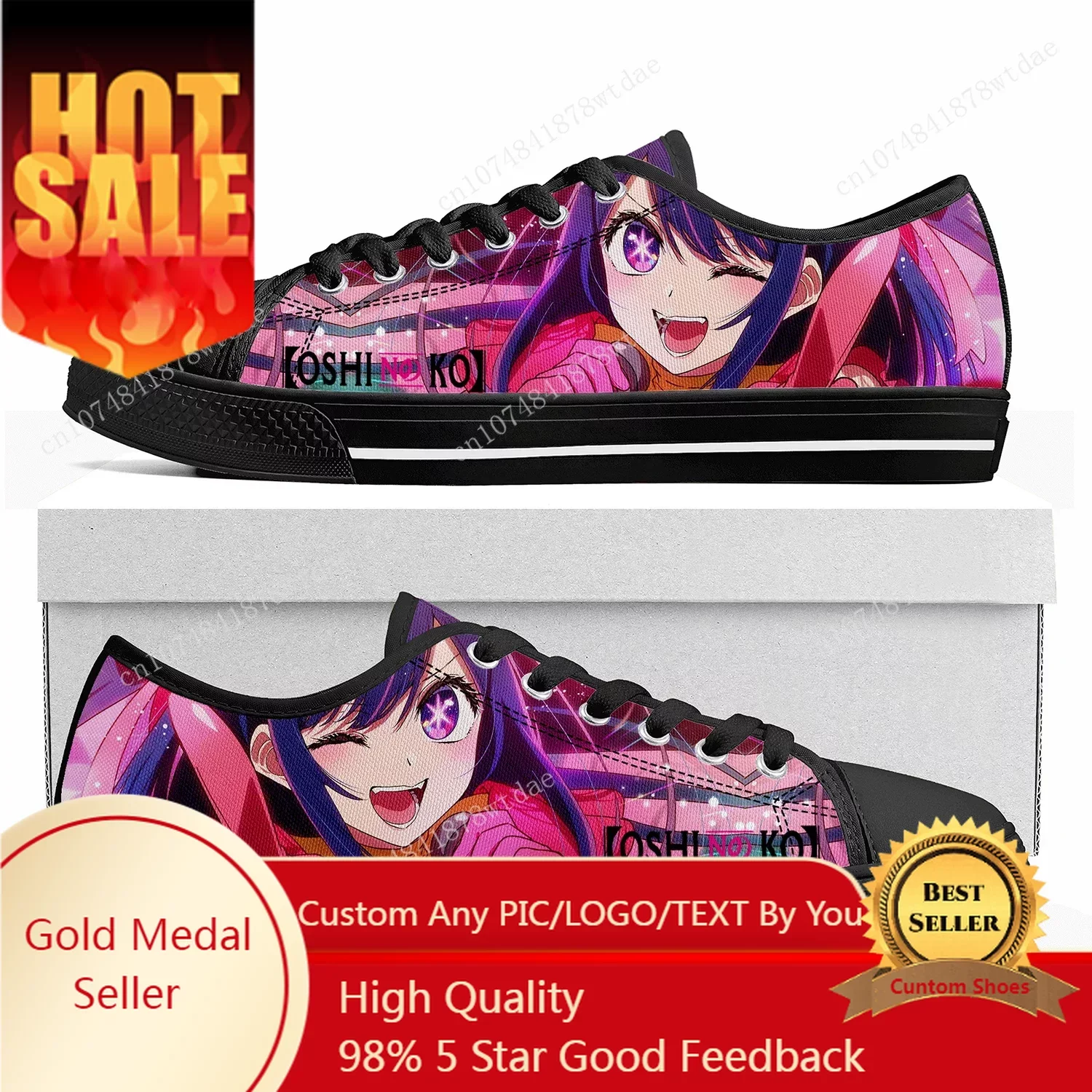 Oshi No Ko Low Top Sneakers Womens Mens Teenager Hoshino Ai High Quality Canvas Sneaker Casual Anime Cartoon Customize Shoes