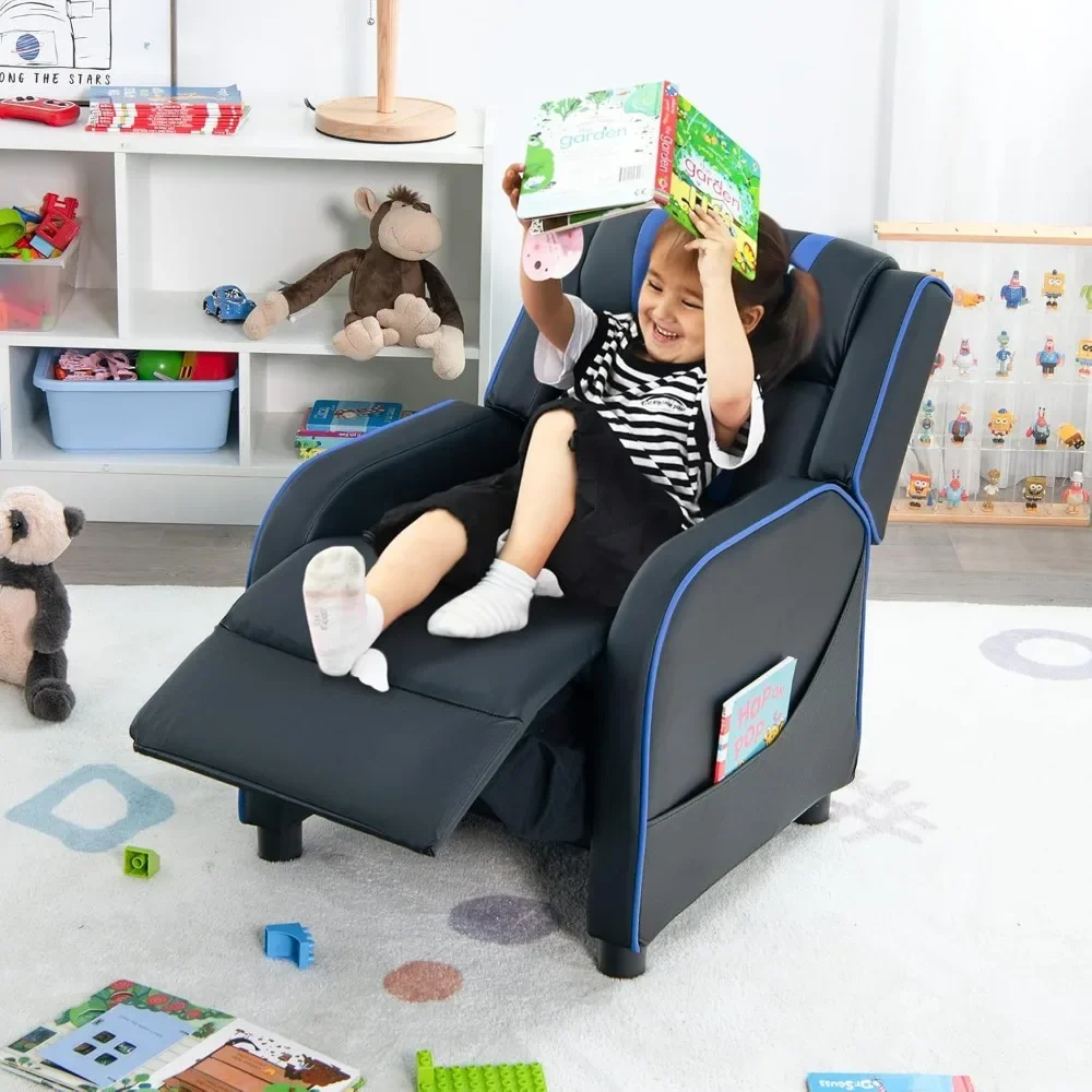 Kinderfauteuil, gamingfauteuil met zijvakken, voetsteun, hoofdsteun en lendensteun voor kinderkamer en speelkamer