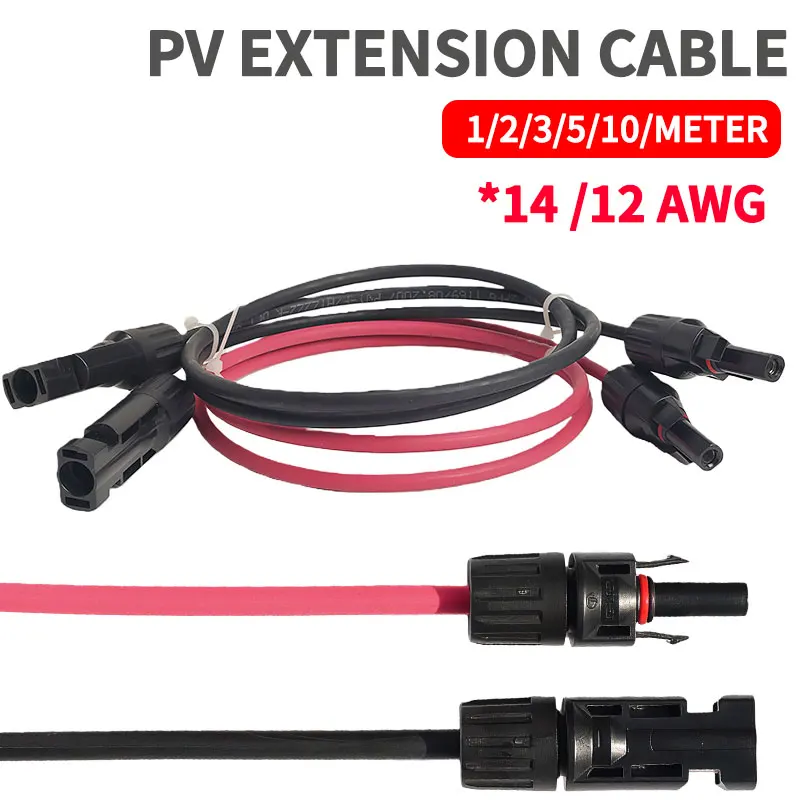 4/2.5 mm² 14/12AWG  Extension Cable PV1-F Solar Panel Wire- Waterproof DC Connector Male & Female Pair for Photovoltaic System