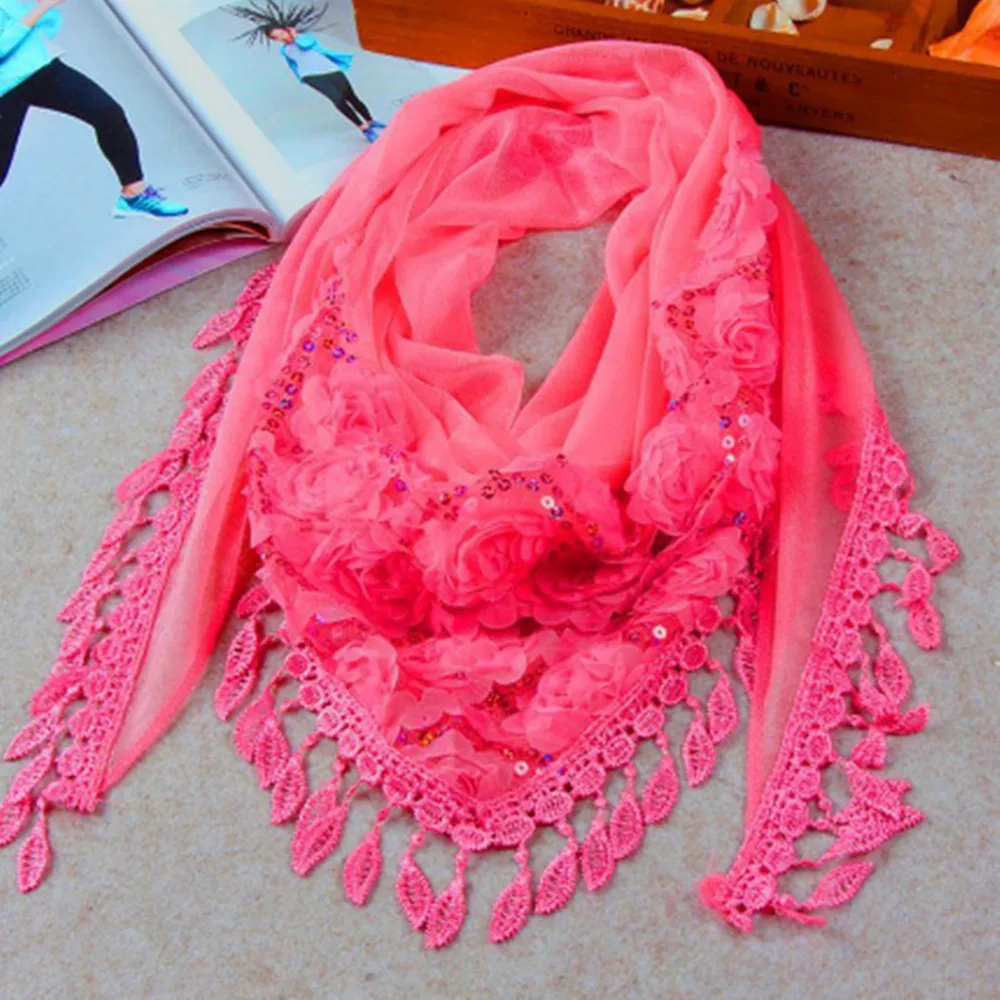 Women Lace Floral Scarf Wrap Shawl Stole Chiffon Neck Wrap triangle scarf  WJ008