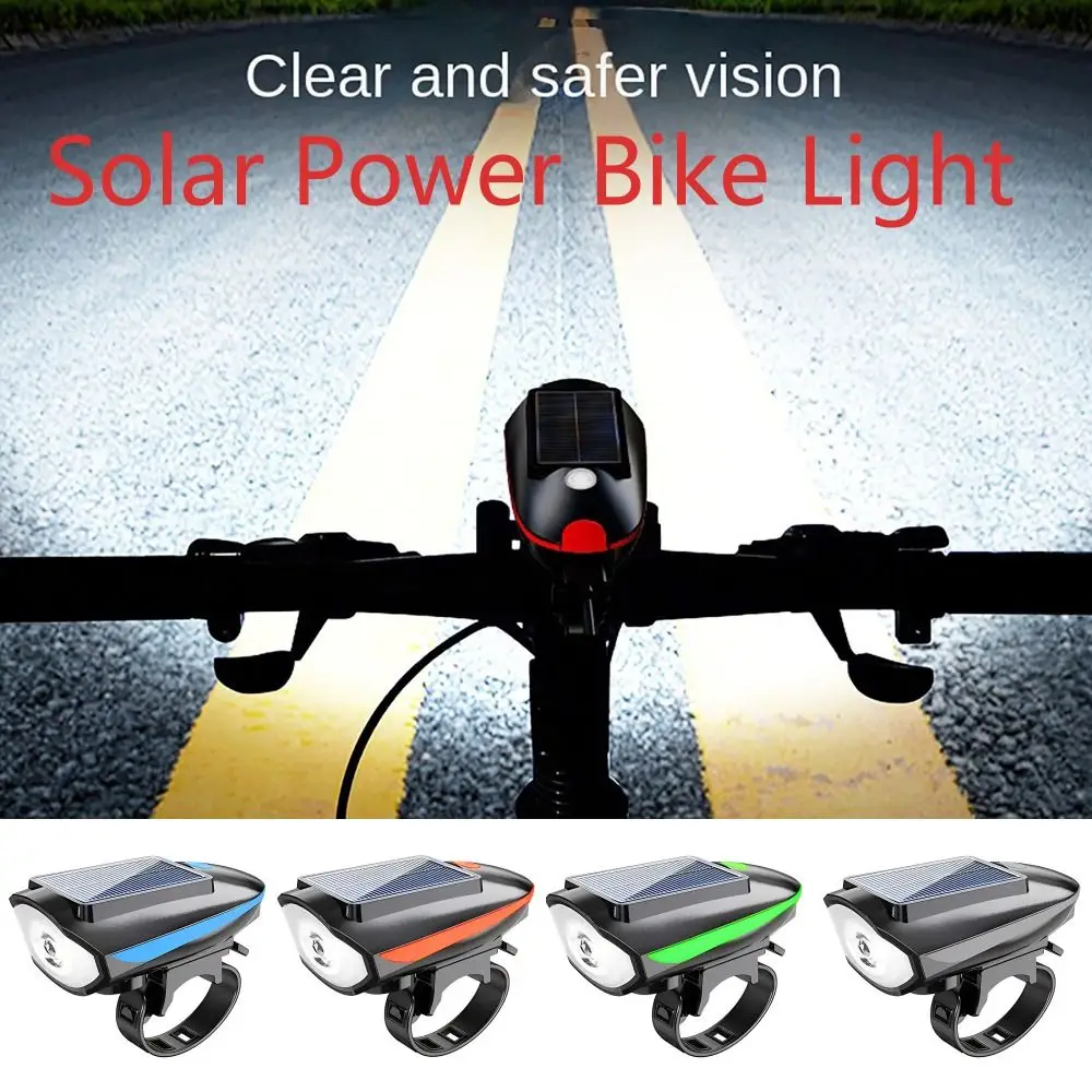 250 Lumens Bicycle Headlight Solar Rechargeable USB Charging Mountain Bike Light with Bike Horn Alarm High Brightness