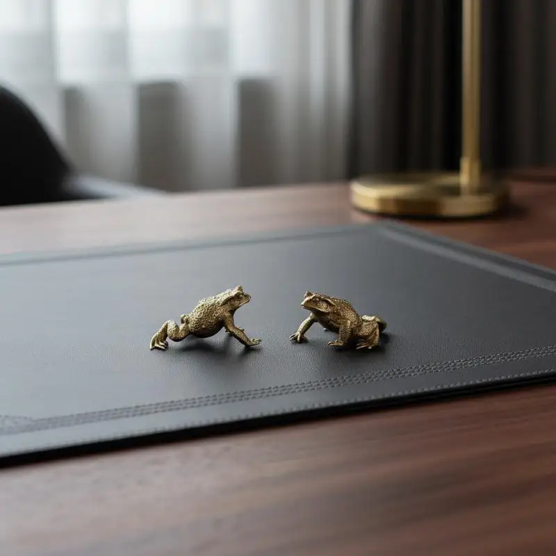 Feng Shui Glücklicher Geldfrosch aus Messing und Kupfer mit chinesischer Münze, Miniatur-Taschenformat für Schreibtischdekoration, Geschäftsgeschenk – Detail 13