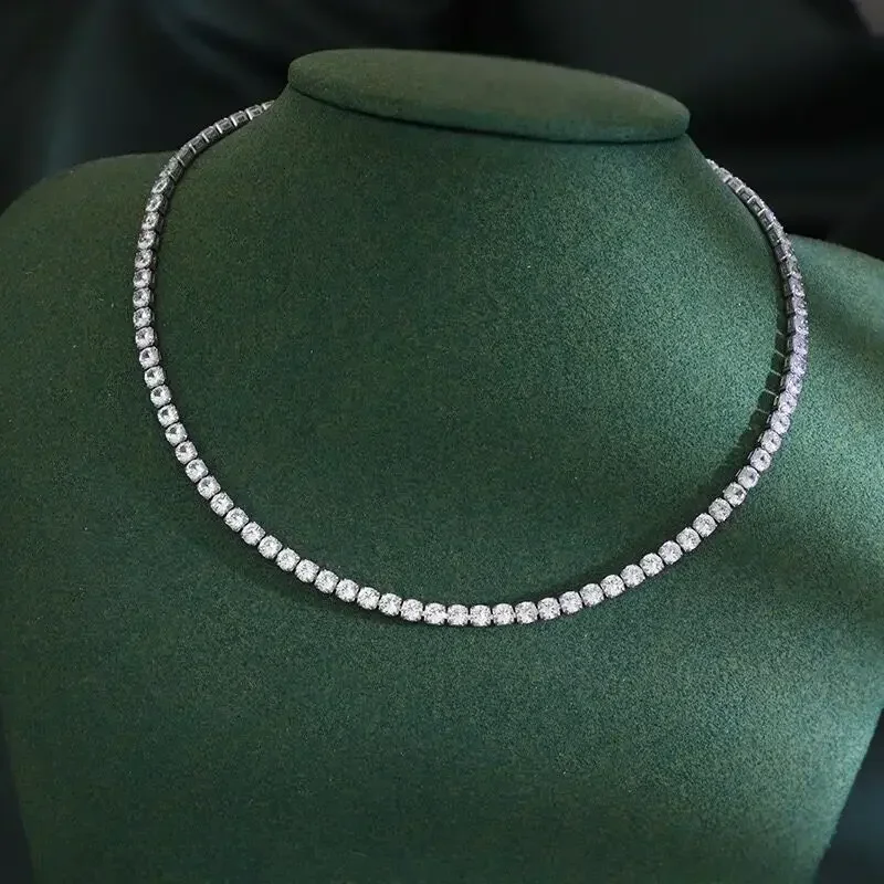 

Серебряное колье 925 пробы с цирконами, цепочка, женское, модное, простое, для помолвки, свадьбы, украшение, 4 мм, 45 см