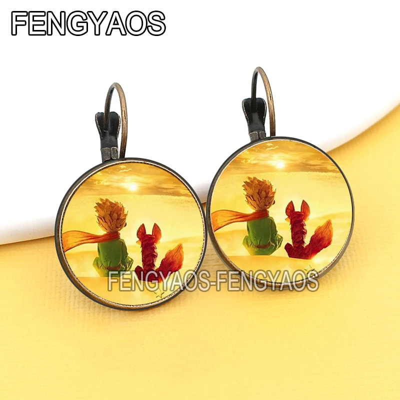 France The Little Prince Earrings for Women Lovely Le Petit Prince Round Stud Earrings Glass Cabochon Jewelry Gift for Girls