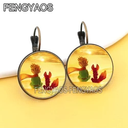 France The Little Prince Earrings for Women Lovely Le Petit Prince Round Stud Earrings Glass Cabochon Jewelry Gift for Girls