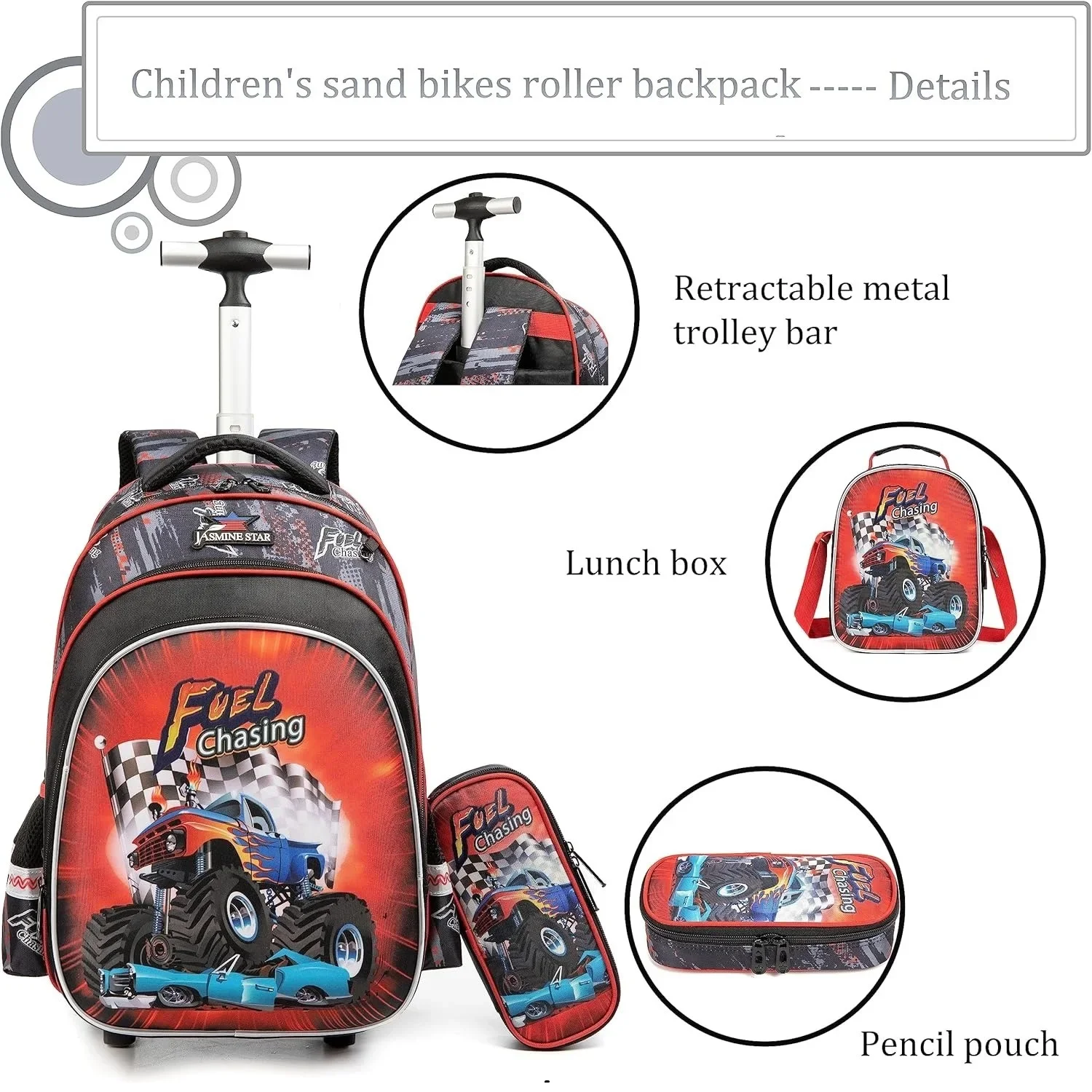 Kids Rolling Backpack for Boys Suitcases Trolley Backpacks with Wheels Roller Luggage Bag on Wheels Elementary Boys School Bag