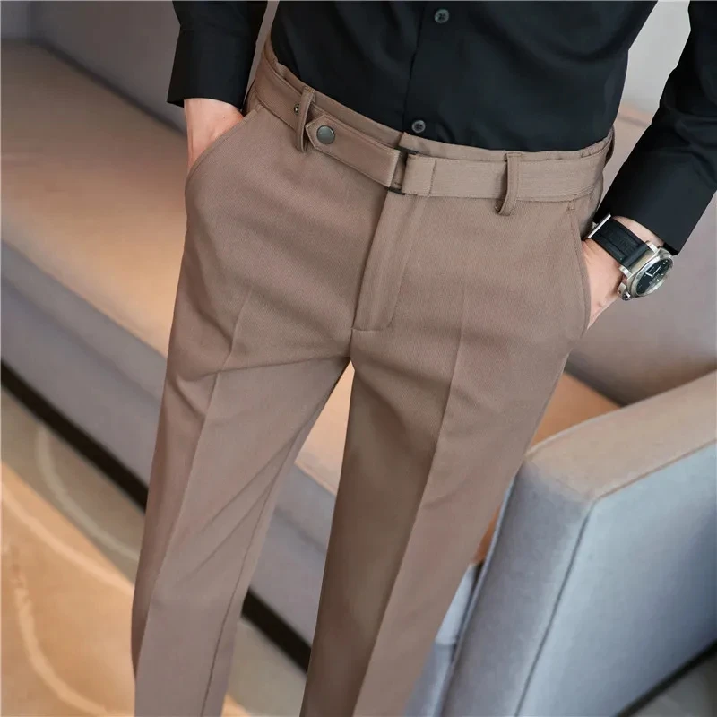 High Quality Elasticity Suit Pants Men Formal Business Office Social Dress Pants Slim Fit Casual Wedding Ankle Trousers Pantalon