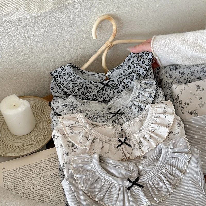 

Детский комплект домашней одежды с цветочным принтом для девочек, осенние детские пижамы для маленьких девочек, комплект из 2 предметов, хлопковая одежда для сна