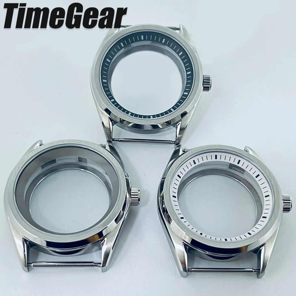 40mm Silver Watch Case Black White Chapter Ring Sapphire Glass For NH35 NH36 4R35 4R36 NH34 NH38 Movement Accessory Part