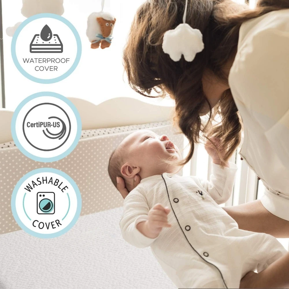 Organic Cotton Dual-Sided Mini Crib Mattress,Premium Memory Foam-US  Baby Mattress Firm Support for Infant Cooling Gel