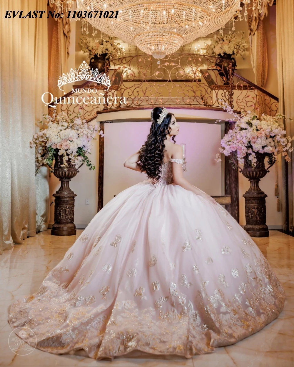 EVLAST ที่กําหนดเองสีชมพู Quinceanera Ball Gown ทอง Applique ประดับด้วยลูกปัดคริสตัลเม็กซิกันหวาน 16 Vestidos De 15 Anos SQ702