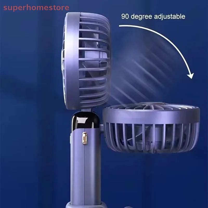 Mini ventilatore portatile USB Ventilatori portatili pieghevoli per appendere al collo Ventilatore ricaricabile USB a 5 velocità con supporto per telefono e display