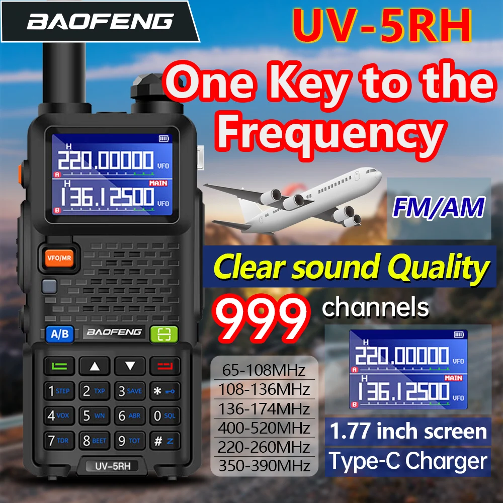 

Baofeng UV 5RH 10W Air Band Walkie Talkie Long Range Wirless Copy Frequency Two Way Ham Radio Type-C Baofeng UV 5R Transceiver