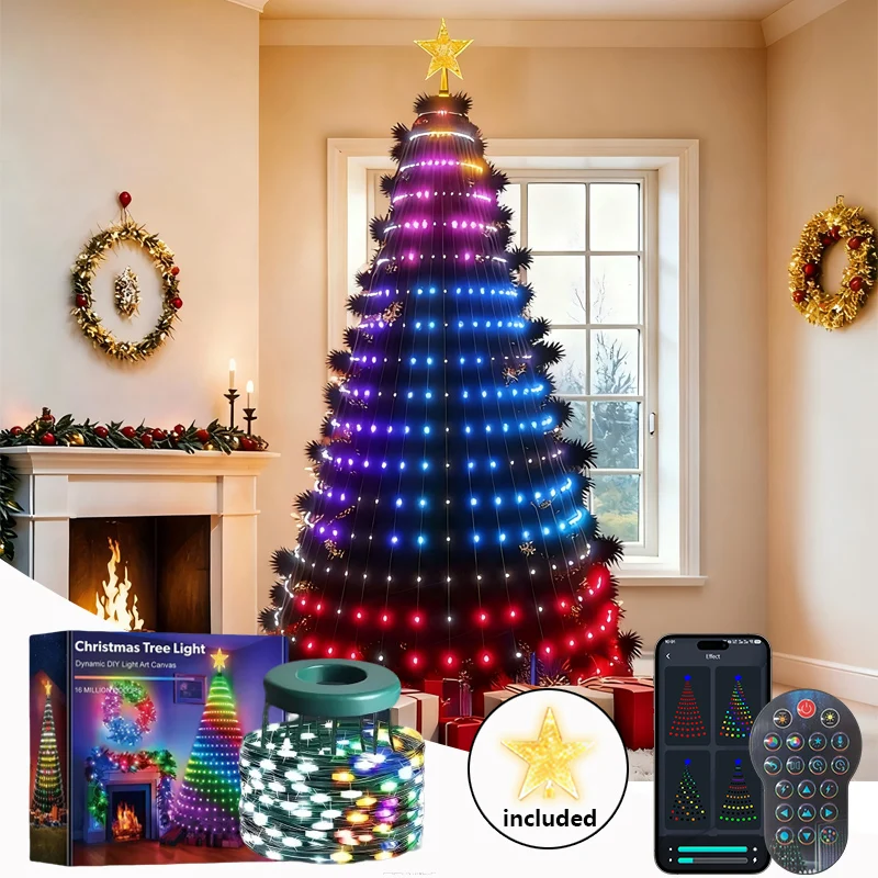 

6,9 футов 400 светодиодов Smart RGB Рождественские елочные огни со звездным топом Приложение Дистанционный таймер Синхронизация музыки для внутреннего и наружного декора рождественской елки