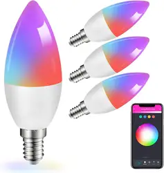 4Pack LED Candelabra Bulbs E12 Base Color Changing and Dimmable Smart Light Bulb Work with Alexa Google Home Chandelier Light
