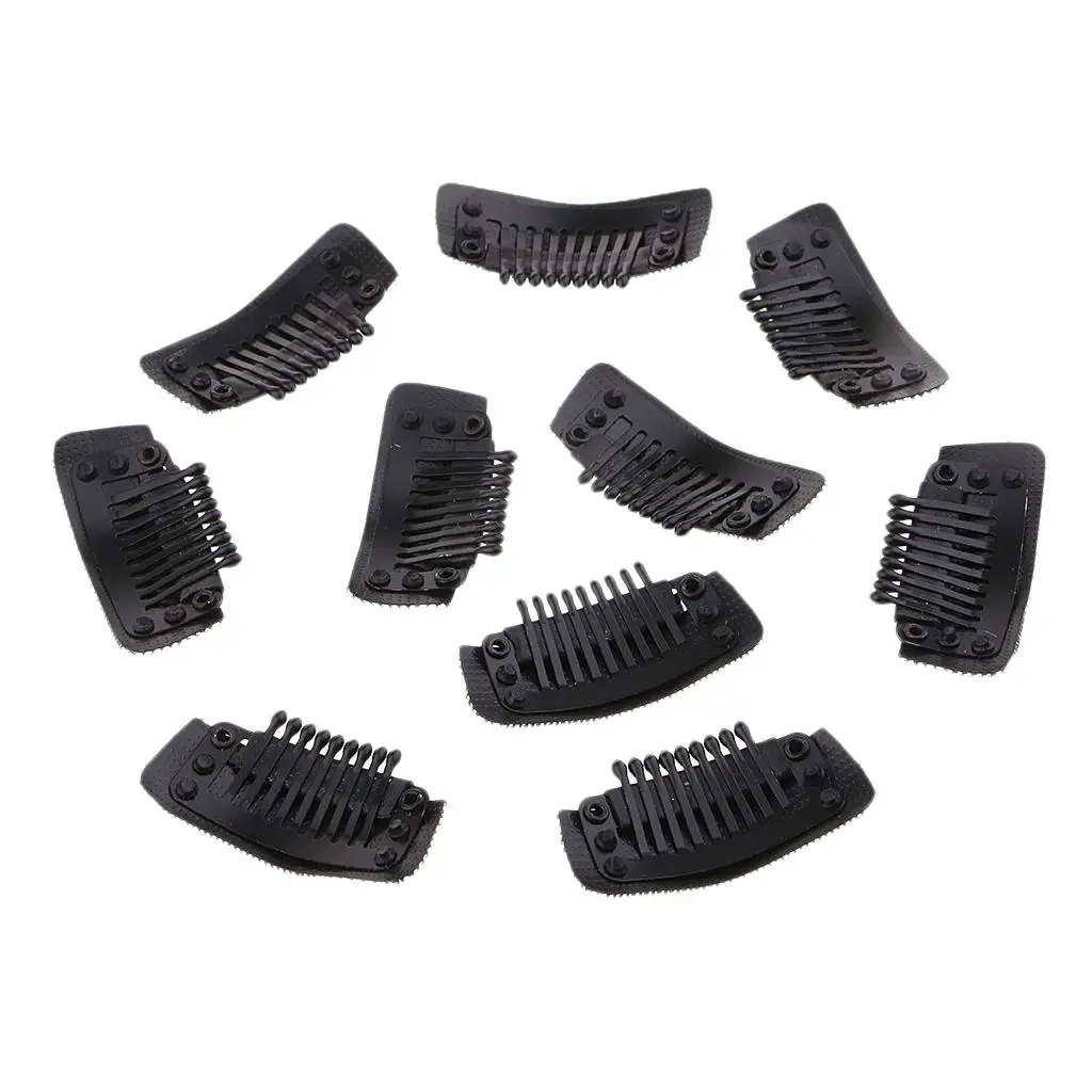 10Pcs Large 9 Snap Comb Clips with Sticky Buckle Rubber Back