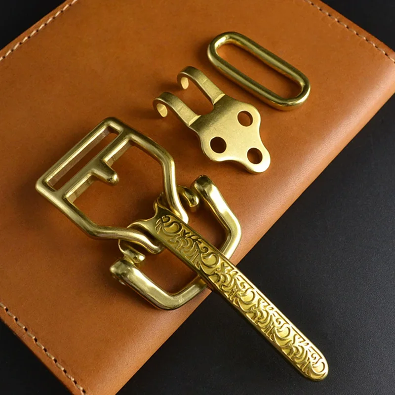

1Set 38mm Solid Brass Belt Buckle for Men Carved Cavalry Waistband Hook Clasp Leather Craft Buckles Head Rivet Screws Accessory