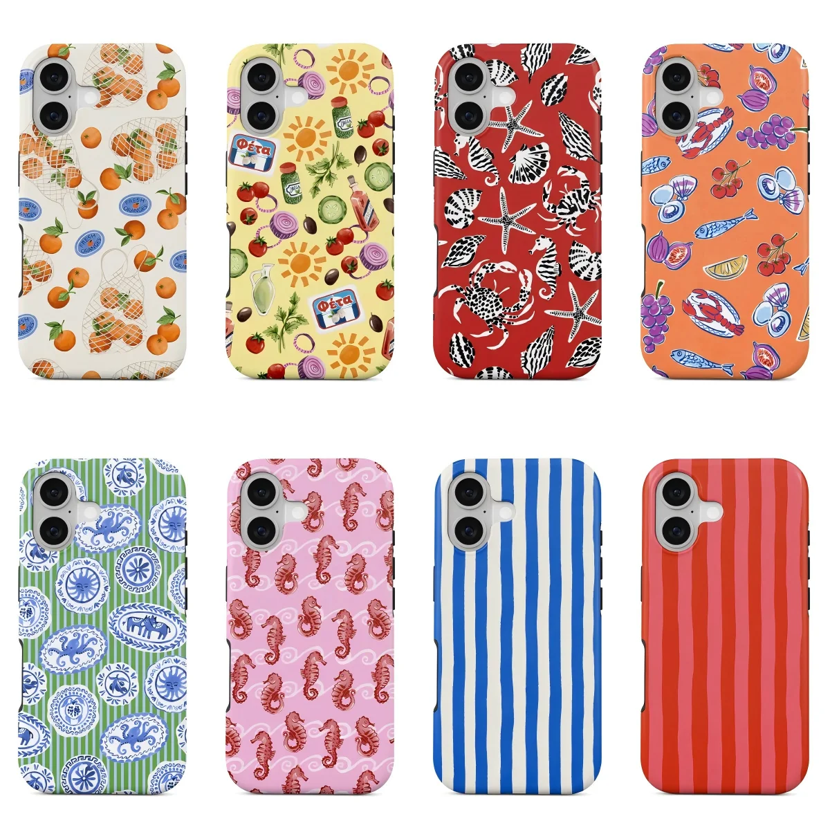 Greek Coastal Seafood Print Phone Case for Samsung Galaxy S20 S23 S24 S25 S26 FE Plus Ultra Edge 4G 5G Luxury Double-layer Cover